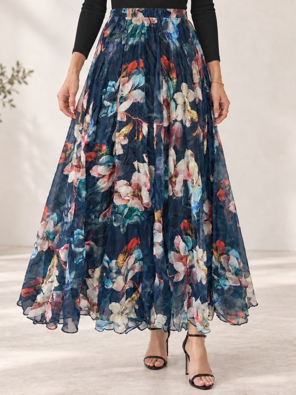 Chicwish Flowy Floral ChiffonMaxi Skirt size M